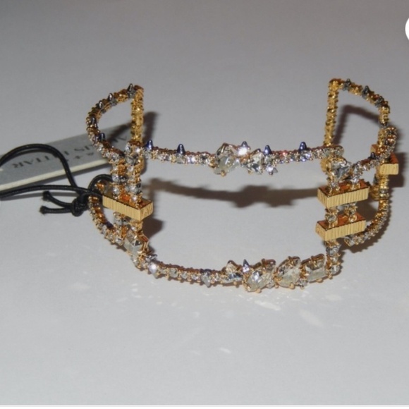 Alexis Bittar Gold Plated Crystal Spur Spike Brutalist Modern Cuff Bracelet New - Picture 2 of 7